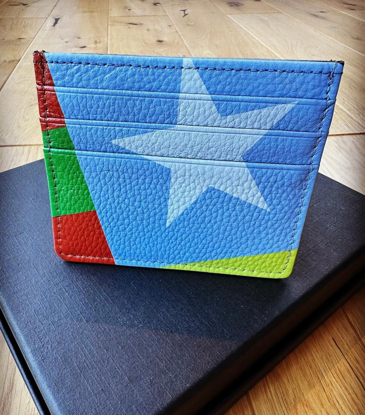 Nappa Leather Card Holder, Blue Star, Jockey Print, Horse Racing Gift