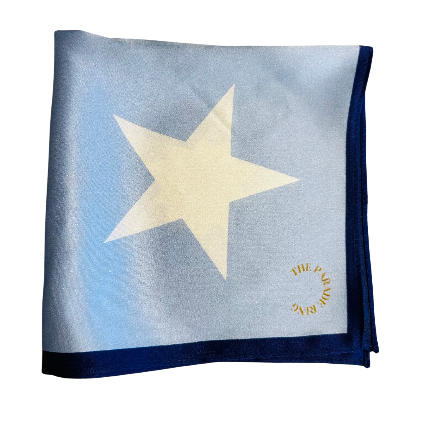 The Parade Ring Pocket Square Blue Star Jockey silks    35cm x 35cm, machine hem, single sided printed 14mm Silk satin  Horse Racing Gifts